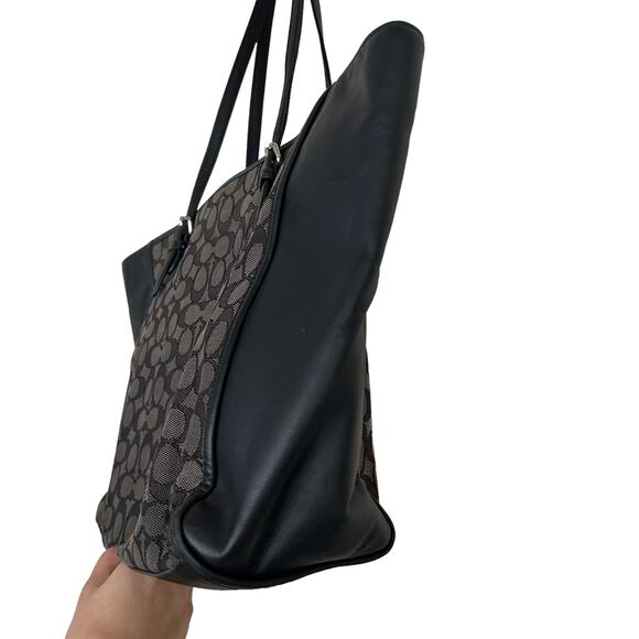 Coach Turnlock Signature Jacquard Monogram Black Gray Tote - Picture 8 of 12